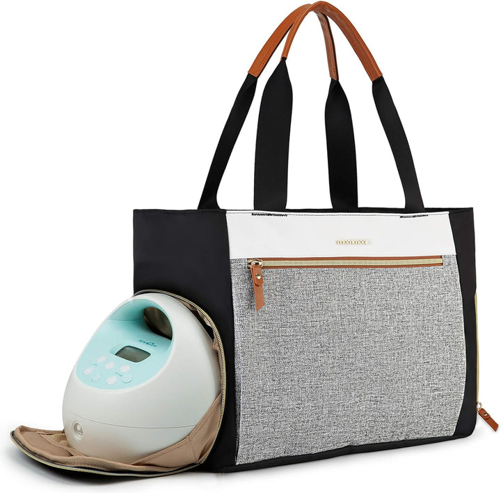 Breast Pump Bag Diaper Tote Bag with 15 Inch Laptop Sleeve Fit Most Breast Pumps like Medela, Spectra S1,S2, Evenflo