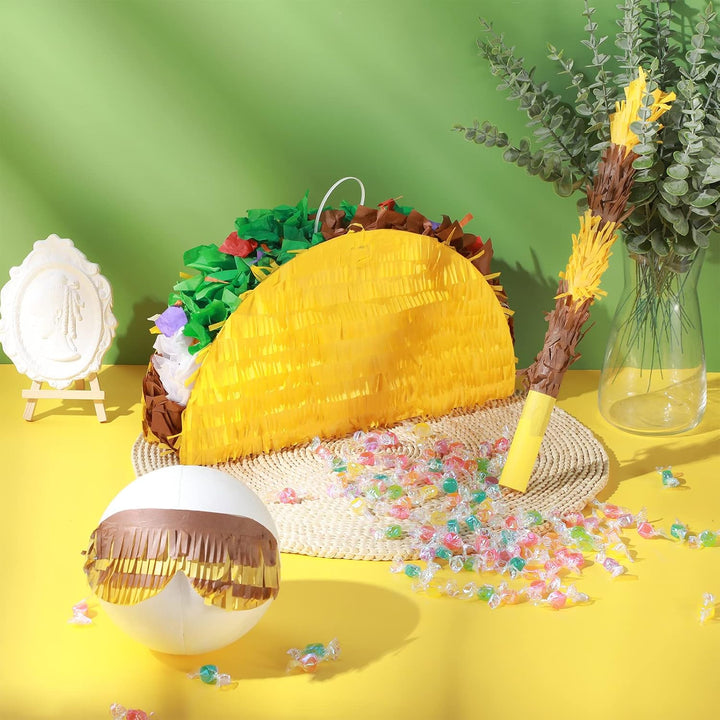 Taco Piñata Set Mexican Birthday Party Decorations Cinco De Mayo Fiesta Theme Taco Pinata with Plastic Stick and Blindfold for Mexican Themed Party Supplies Favors, 15 X 8 X 3 Inches