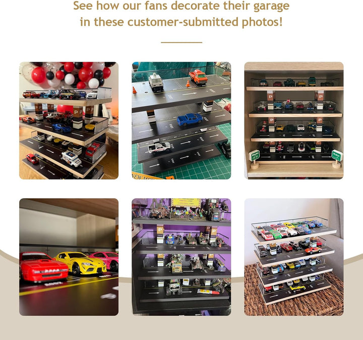Hot Wheels & Matchbox Display Case, 1/64 Scale Diecast Toy Car Storage, Parking Garage Diorama - Freestanding Storage with 4 Levels 24 Spots Maximum 40 Cars