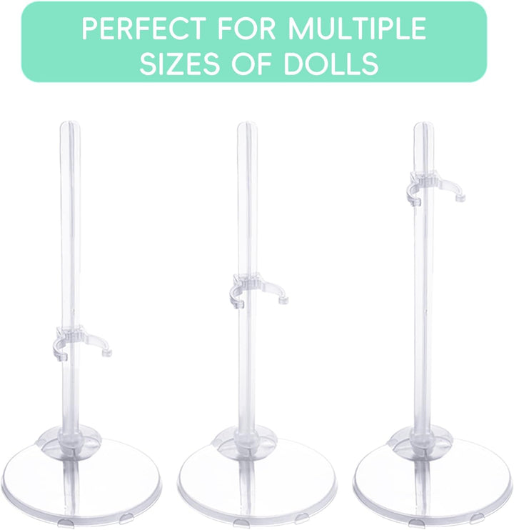 10Pcs Adjustable Doll Stands, Plastic Doll Display Holders, Clear Action Figure Stand, Toy Doll Accessories, Transparent Display Stand Support for 11 to 13 Inch Tall Dolls