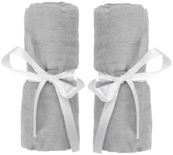 Fitted Sheets for Travel Crib & Play Yard Floor Pad (2-Pack) - Ultra-Breathable, Washable and Ultra-Soft, 100% Muslin Cotton, 34" X 48", Grey