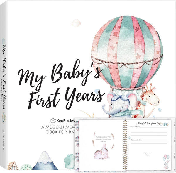 First 5 Years Baby Memory Book Girl, Boy - 90 Pages Hardcover First Year Milestone Keepsake Book, Newborn Scrapbook for New Parents, Minimalist Photo Album Journal, Gift for Baby Shower(Adventureland)