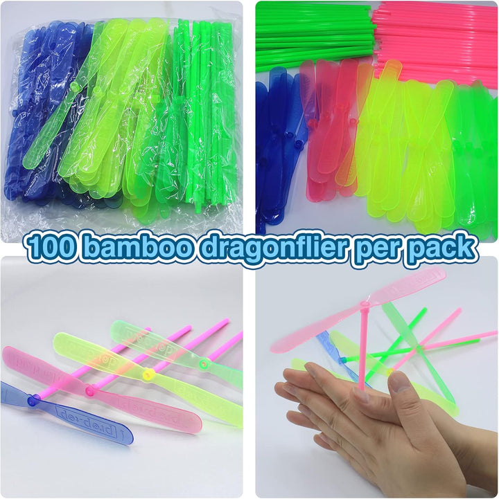 200 Pcs Hand Helicopter Set, 100 Propeller+ 100 Rod Bamboo Dragonfly Helicopter Toy, Aero Props Hand Spinner Flying Disc Launcher Outdoor Toys Flying Party Gift Favors for Kids 8-12,4-6