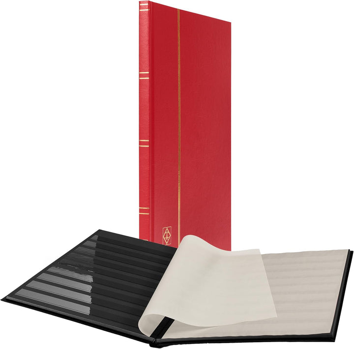 – “BASIC” Hard Cover Stockbook for Stamps – 16 Black Cardstock 9”X12” (A4) Pages with Clear Strips - Black