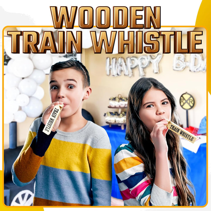Wooden Train Whistles (Pack of 12) - Wood Train Whistle for Kids, Train Party Favors, Theme Birthday Decorations, Noisemakers, Goodie Bag Filler, Small Game Prizes, Stocking Stuffers