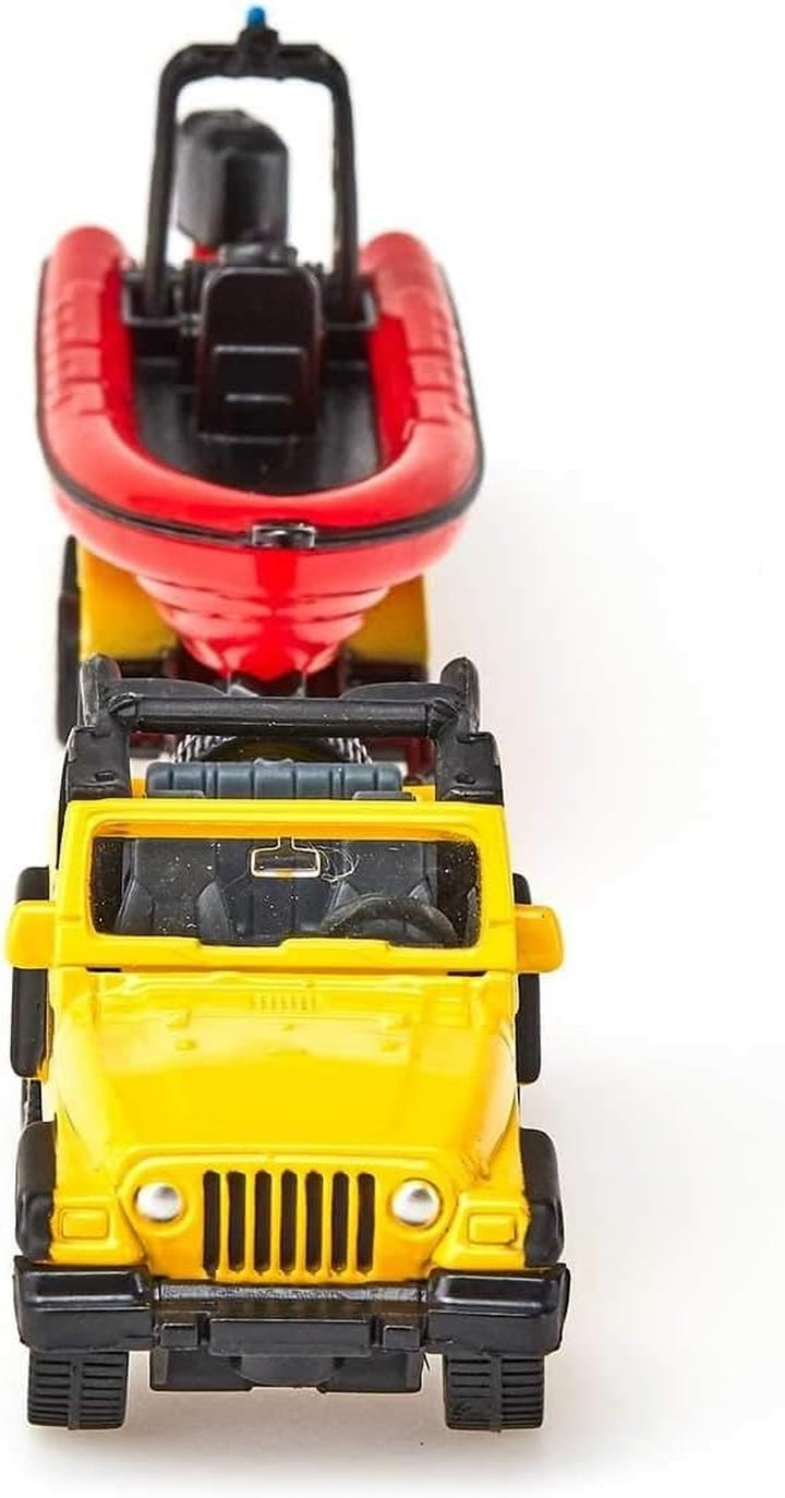 1658, Jeep with Boat, Metal/Plastic, Yellow/Red, Removable Trailer, Floatable Boat