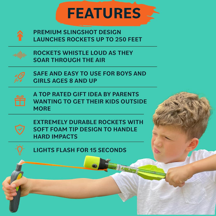 Light up Foam Rocket Toys for Kids: Best LED Rocket Launcher Slingshot Lights up & Makes Noise! for Boys & Girls. Outdoor Toy Party Favors Pool Toys & Great Gifts for Ages 8 9 10 11 12 13
