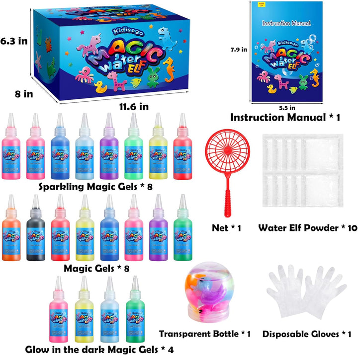 Aqua Fairy Water Gel Kit for Kids, Magic Water Elf Toy Kit with 20 Colors Magic Gel, Aqua Fairy Kit with 24 Shape Molds, Crate Your Own Magic Elf Kits Water Pets Craft Kits for Kids