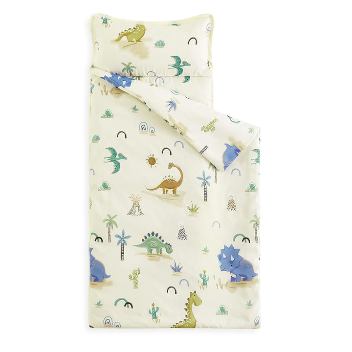 - Toddler Nap Mat with Pillow and Blanket, for Kids Boys Girls in Kindergarten Daycare Preschool Pre K, Roll up Sleeping Bag, Jurassic Dinosaur Dino, Grey, Standard