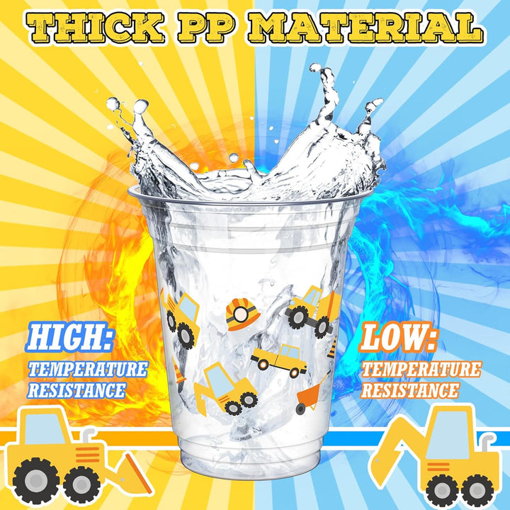 50 Pcs Construction Cups Construction Birthday Party Supplies 12 Oz Theme Plastic Cups Disposable Dump Truck Traffic Glasses for Home Birthday Party Favors Supplies Decoration(Stylish)