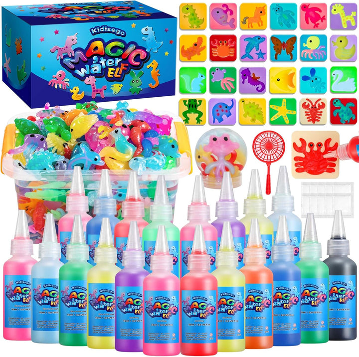 Aqua Fairy Water Gel Kit for Kids, Magic Water Elf Toy Kit with 20 Colors Magic Gel, Aqua Fairy Kit with 24 Shape Molds, Crate Your Own Magic Elf Kits Water Pets Craft Kits for Kids