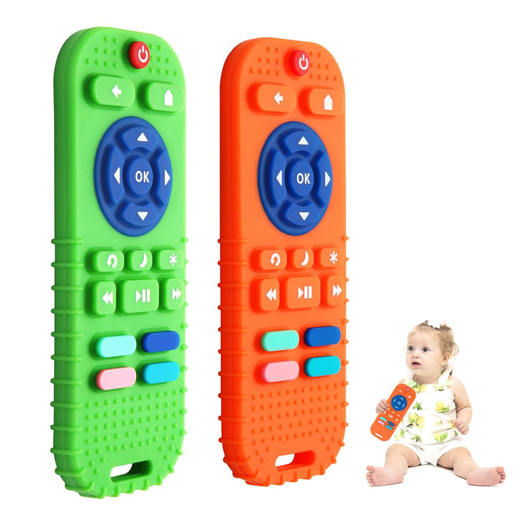 2 Pack Silicone Teething Toys for Babies 0-6 Months, Teethers for Babies 6-12 Months, Remote Teether for Baby, Sensory Toys for Babies, Baby Chew Toys