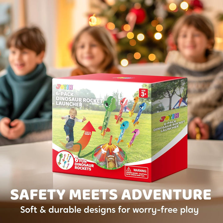 Dinosaur Toy Rocket Launcher for Kids, 6 Dinosaur Foam Rockets, Launch up to 100 Ft, Family Fun, Birthdays, Gift for Kids Boys 3 4 5 6 7 8 Years Old