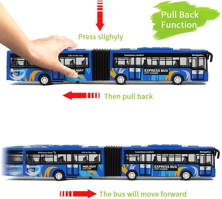 City Bus Toy for Kids, Die Cast Alloy Pull Back Vehicles, Metro Articulated Electric Bus with Sounds and Lights, Model Cars Toys Educational Gift for Kids Boys Girls Ages 3+