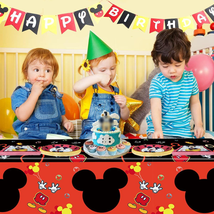 3PCS Mouse Party Tablecloth, Black Red Plastic Tablecover Disposable Table Cloths Decor for Boys 1St 2Nd 3Rd Party Decorations Supplies, 86.6 X 51.2In