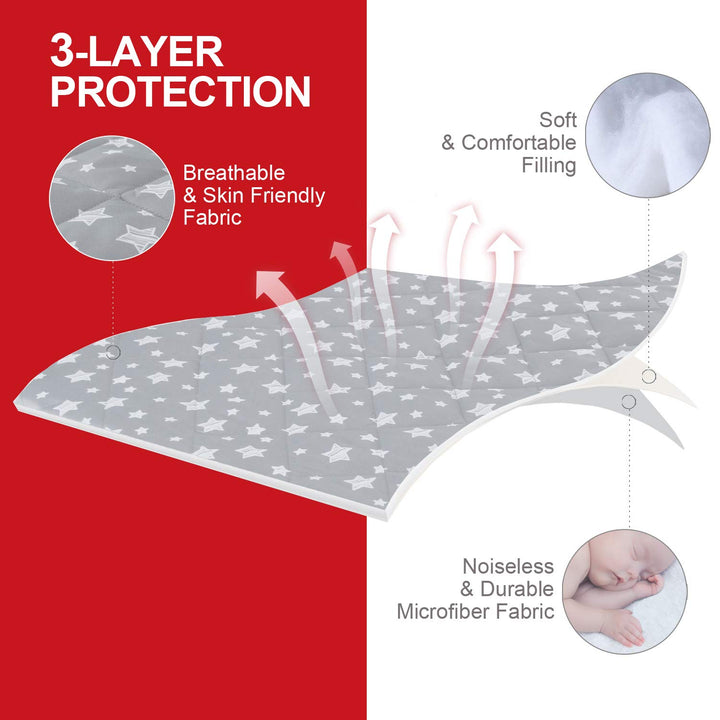 Pack and Play Sheets Fitted, Breathable Thick Playard Lovely Print Cover 39"×27"×5" Compatible with Graco Pack N Play, Gray Star