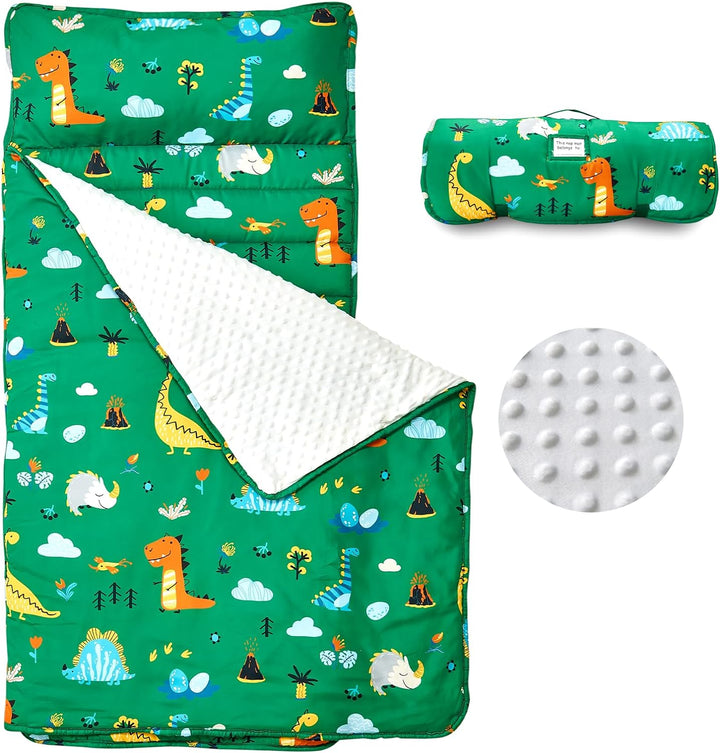 Toddler Nap Mat, Rollup Design Kid Sleeping Mat with Removable Pillow & Minky Blanket, Toddler Sleeping Bag for Daycare Preschool Travel Camping