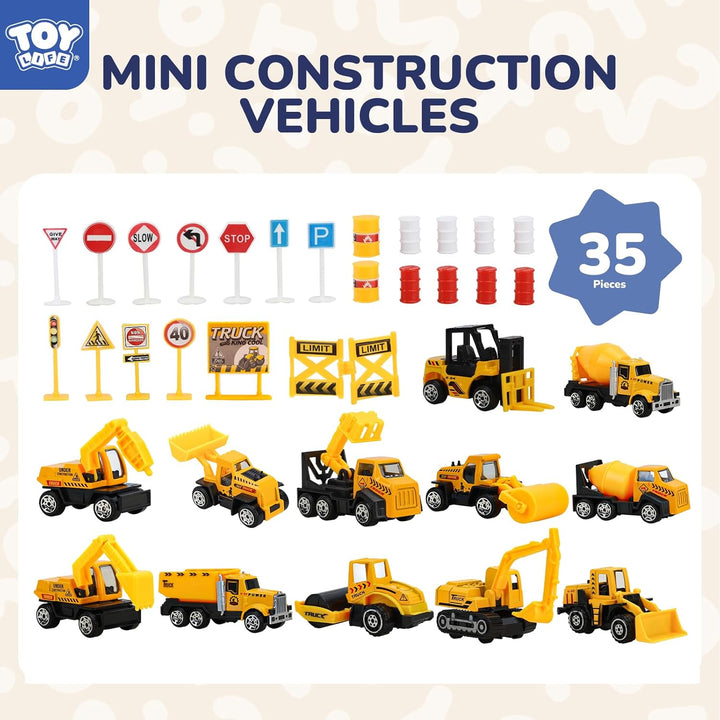 35 PCS Construction Toys, Toy Trucks for Kids Ages 4-8, Small Vehicles Mini Excavator, Cake Topper Decoration, Bulldozer for Boys, Kids Play Set Birthday Gifts