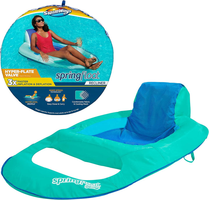 Spring Float Premium Recliner Pool Lounger, Inflatable Pool Floats Adult with Fast Inflation for Ages 15 & Up, Sky Blue