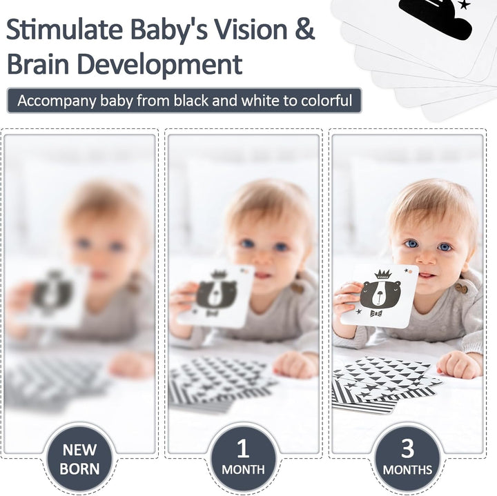 High Contrast Baby Toys for Newborn, Black and White Baby Sensory Toys with Car Seat Toys,Infant Toys with Black White Cards Book, Montessori Toys for Baby Gifts