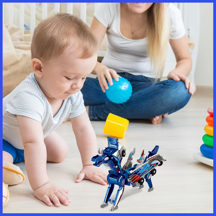 2-In-1 Collision Transformation Dinosaur Car Toy |Magnetic Cars Convertible Robot Toys|Dinosaurtoys for Kids 3-5 Ideal Christmas Birthday Gift for Boys and Girls (Blue)