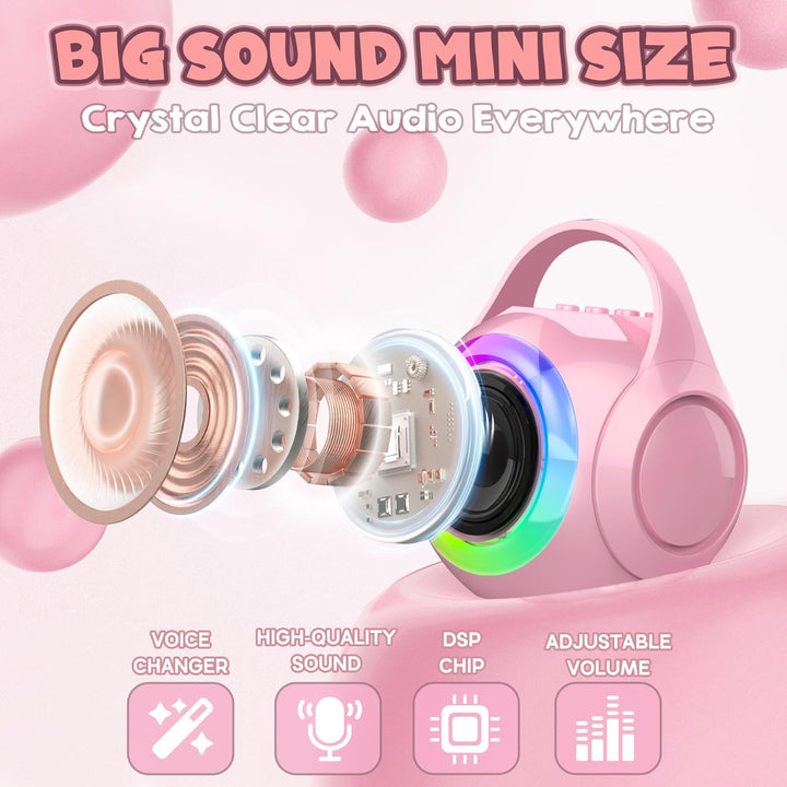 Mini Karaoke Machine for Kids with 2 Microphones, Bluetooth Toddler Karaoke Toy with LED Lights, Rechargeable Portable Speaker for Girls & Boys Ages 3-10, Children’S Day & Birthday Gift Ideas