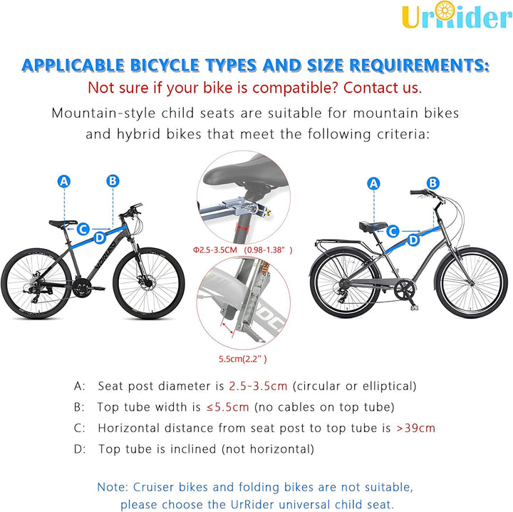 Child Bike Seat, Front Mount Kids Bike Seat,Fit Mountain Bikes, Cruiser Bikes, Folding Bikes, Ultra Light,Portable, Tool-Free, Quick-Release,Toddler Bike Seat for 2-6 Years(Up to 60Lbs)