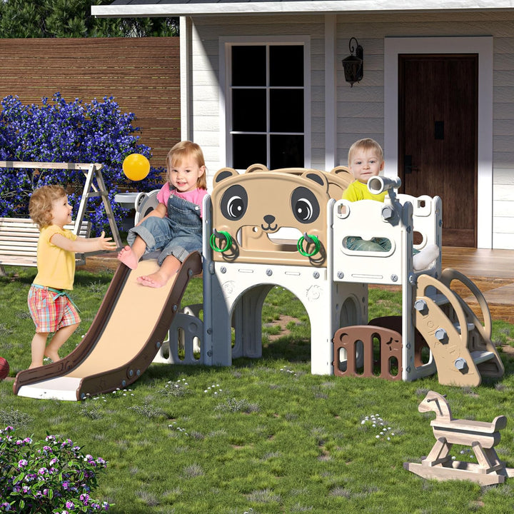 9 in 1 Toddler Slide and Climber Playset Indoor Outdoor Kids Slide with Basketball Hoop,Telescope and Storage Space, Freestanding Backyard Playground for Children Age 1-6