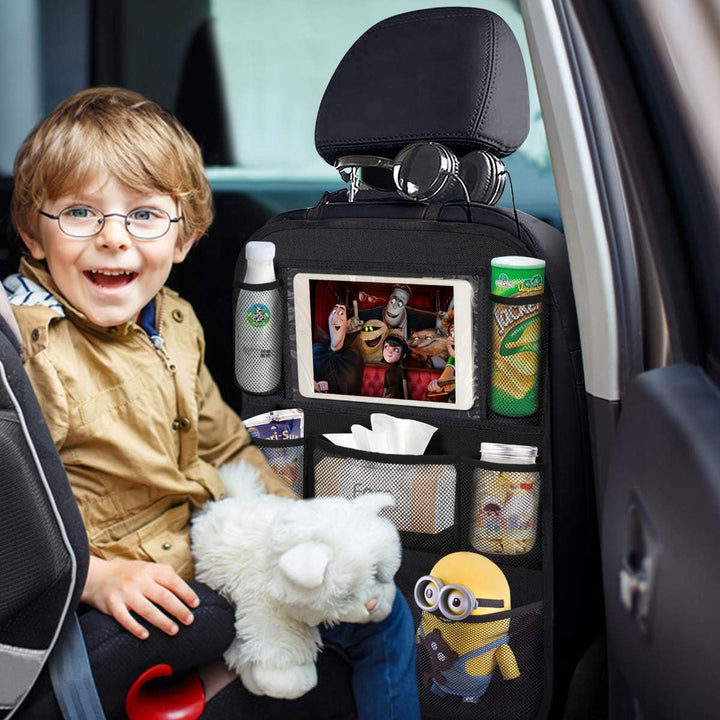 Backseat Car Organizer Mats Back Seat Organizers and Storage Bag with Touch Screen Tablet Holder for Kids Toddlers Car Seats, Travel Accessories, Road Trip Essentials Kids