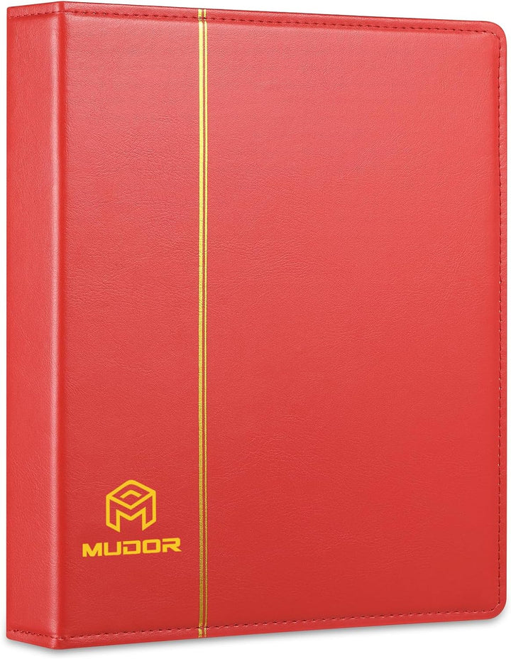 Empty Premium PU Classic Binder, 4 Ring Binder Albums Stockbook for Stamps, Documents, Coins, Bank Notes(Blue)