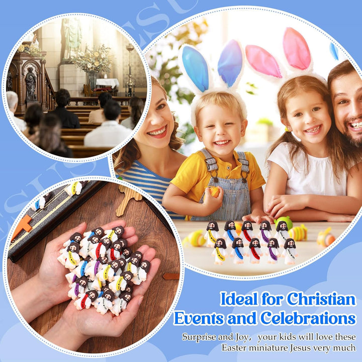 25 Pcs Little Jesus Figures Original Design Jesus Love You Mini Rubber Toys to Hide and Seek Religious Party Favors Sunday School Baptism Gifts(Lively Colors)