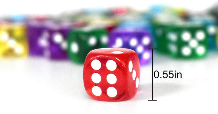 50 of Pack 14MM 6 Sided Dice Set Translucent Colors Dice, with Black Pouch for Board Game