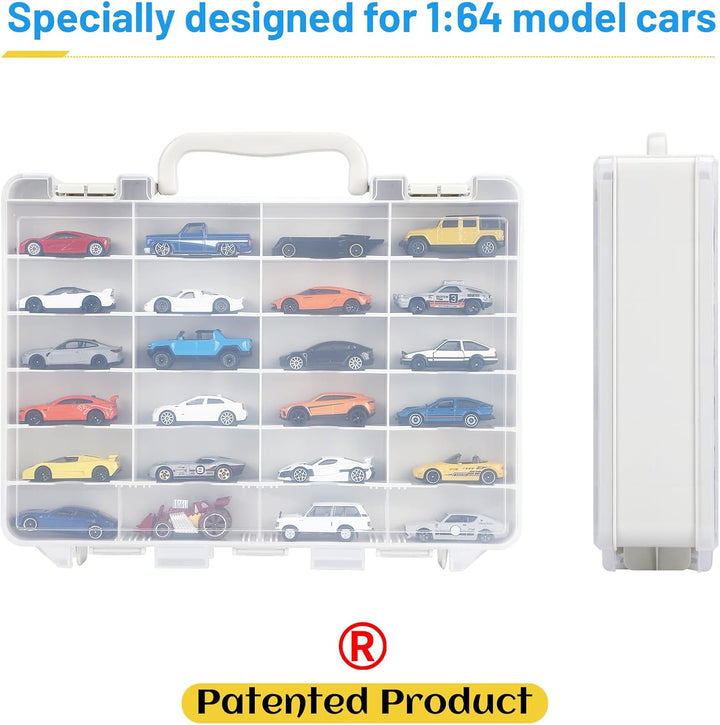 Hot Wheels Storage Case: Carrying Display Case for 1/64 Scale Toy Cars, 48-Slot Double-Sided Transparent Organizer with Built-In Steps Prevent Sliding & Adjustable Dividers