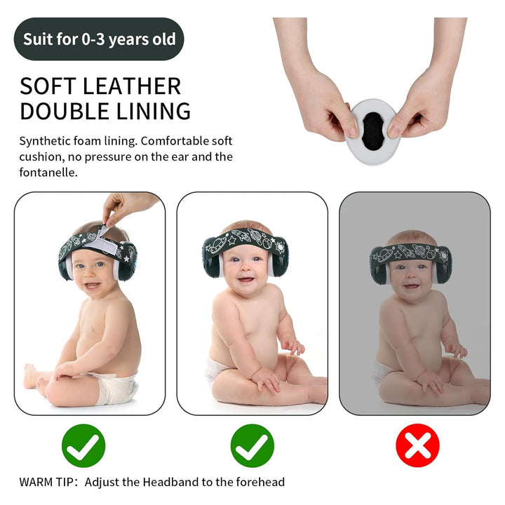 Baby Noise Reduction Earmuffs – Noise Cancelling Headphones for Infants and Kids, Perfect for Travel, Airplanes, Concerts, Fireworks. 25Db Sound Block, Dark Green