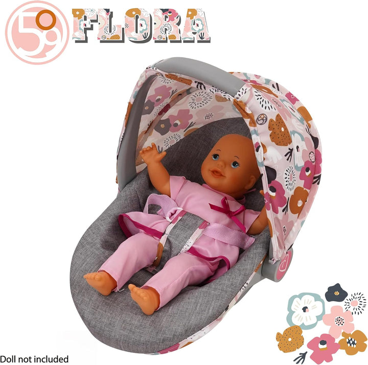 Crew: Melange Flora - 3-In-1 Doll Car Seat - Accessory for Dolls up to 18", Portable Toy, Transforms to Lounge Seat, Retractable Canopy, Kids 3+