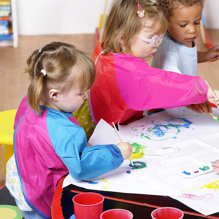 2 Pack Kids Art Smock Colorful Waterproof Children Art Aprons Artist Painting Aprons with Long Sleeve 3 Roomy Pockets for Age 3-7 Years,Yellow and Blue