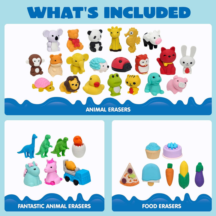 36Pcs Animal Erasers for Kids, Cute Pencils Erasers Bulk, Desk Pets Puzzle for Classroom Rewards Back to School Supplies Party Favors Treasure Box Toys Gifts