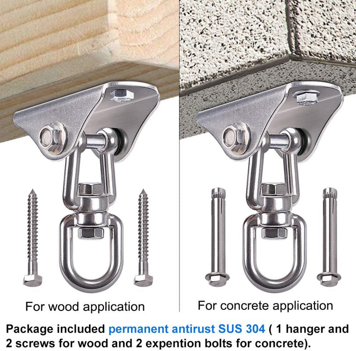 Stainless Steel Swing Hanger Heavy Duty Ceiling Swing Mount Free Swivel Swing Hook Swing Hardware Kit for Yoga Swing Hammock Chair Porch Swing Sets Heavy Punching Bag 1000 LB Capacity