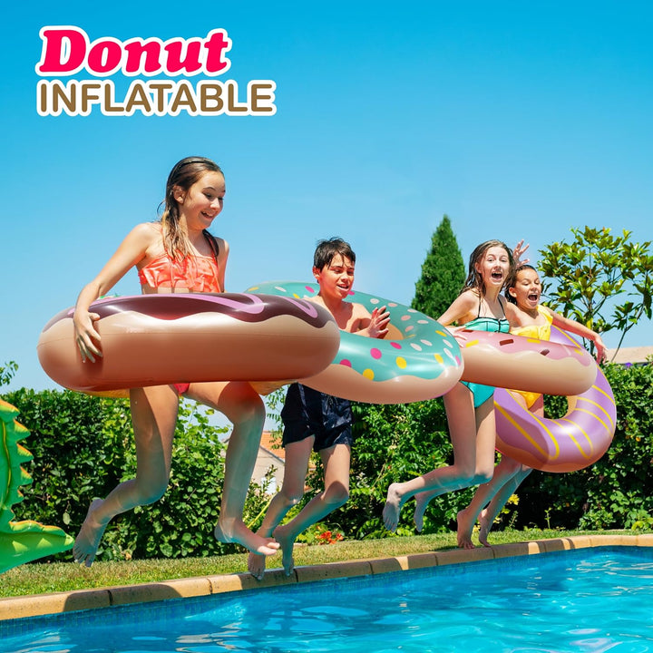 4 Pack Donut Pool Floats for Kids & Adults 30" Swim Rings Tubes Floaties for Swimming Pool, Donut Inflatable for Party Decorations Beach Toy, Floating Blow up Floaties Water Floaty Lake