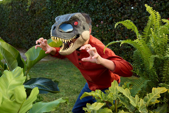 Jurassic World Rebirth T-Rex Rage N Roar Mask with LED Light up Eyes, Blink Action with 3 Level Aggression Effect, Dinosaur Costume Headgear Toy