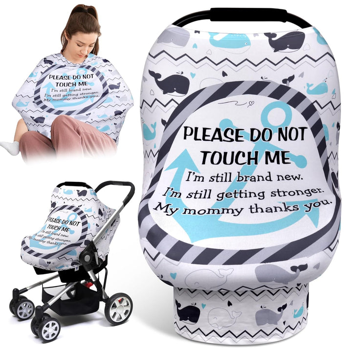 No Touch Sign Car Seat Cover for Babies, Mom Nursing Covers Breastfeeding Scarf, Multi Use Infant Carseat Canopy for Newborn Carrier/Stroller/Shopping Cart, Baby Shower Gifts for Boy Girl