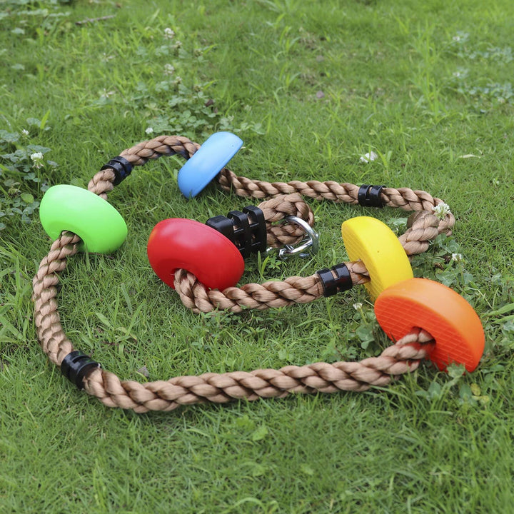 Colorful Climbing Rope - 6.5Ft with 5 Knotted Foot - Kids Ninja Rope for Ninja Warrior Slackline Obstacle Course Accessories Kids Swing Set Backyard Play