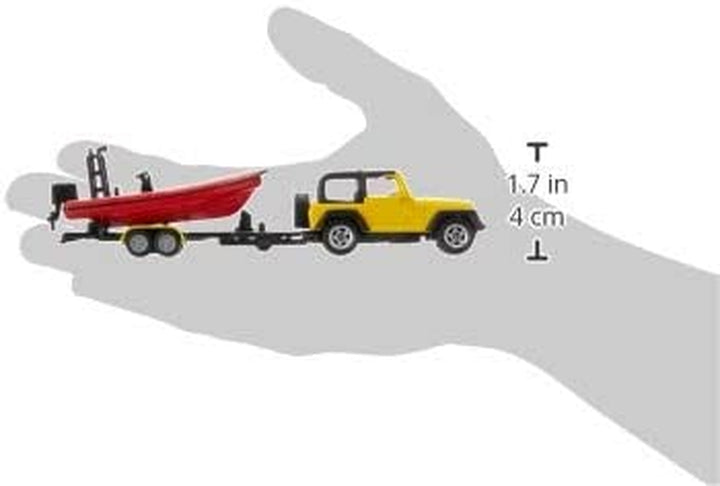 1658, Jeep with Boat, Metal/Plastic, Yellow/Red, Removable Trailer, Floatable Boat