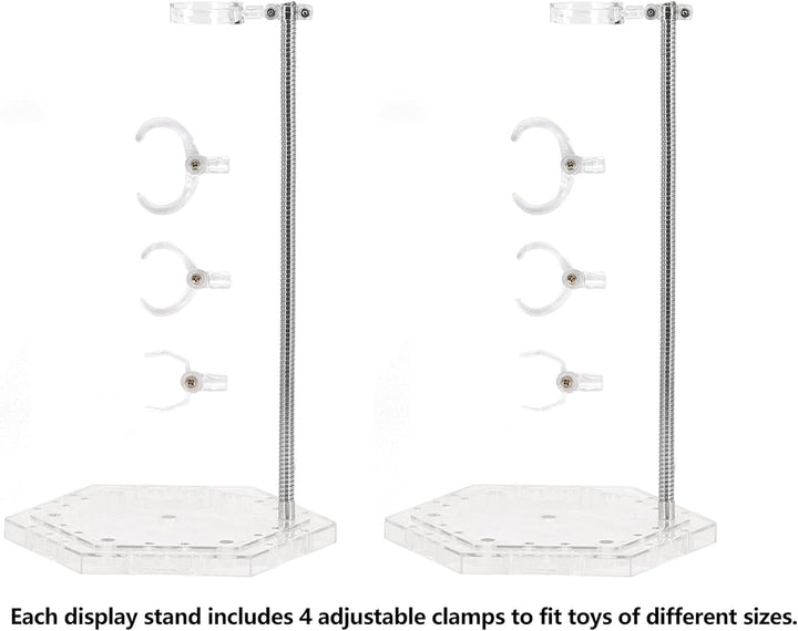 Action Figure Stand with Adjustable Metal Support Arm, Action Figure Display Holder Stand Base Compatible with HG RG SD SHF Gundam 1/144 Toy with Screwdriver (2Pcs Clear)