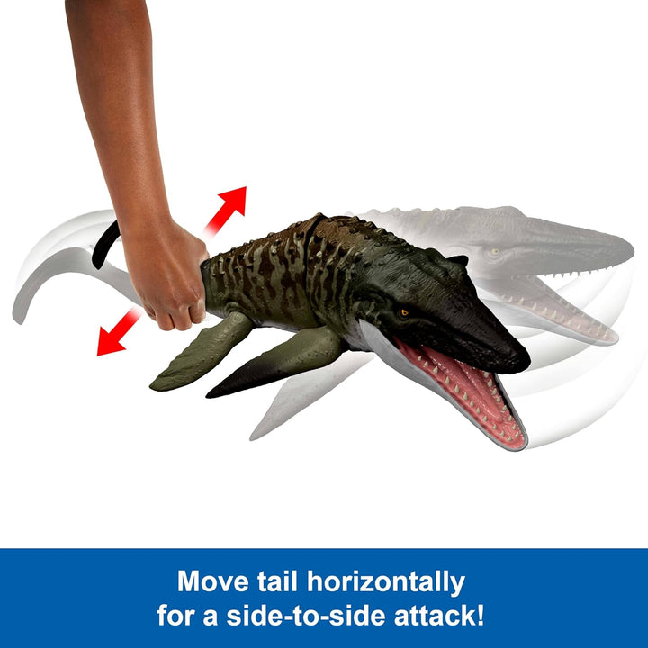 Jurassic World Rebirth Bite N Blast Mosasaurus Action Figure & Mini Dilophosaurus, Wide Jaw Dinosaur Toy, Movie-Accurate Posable, Digital Play