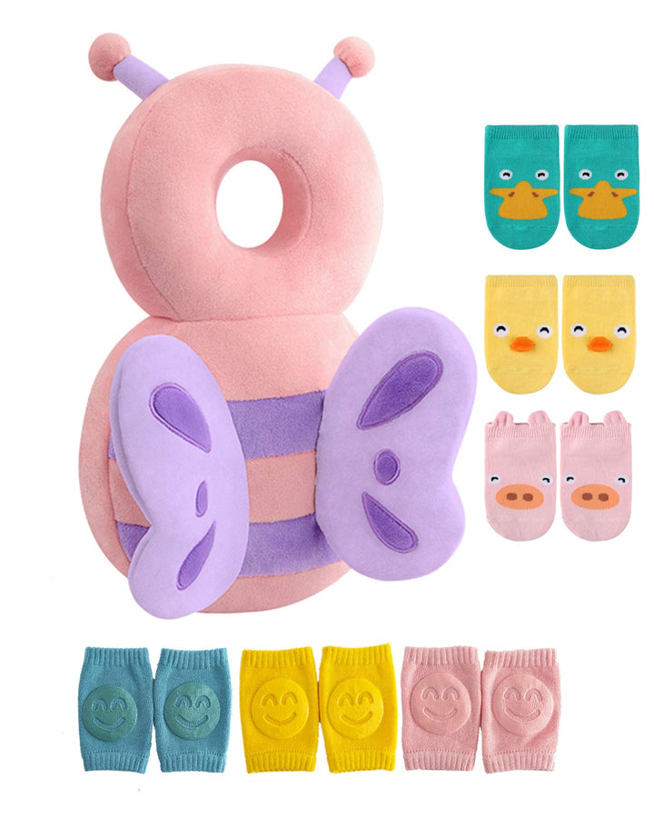 Toddler Baby Head Protector Backpack for Toddler Walker with Knee Pads&Anti-Slip Socks, Angel