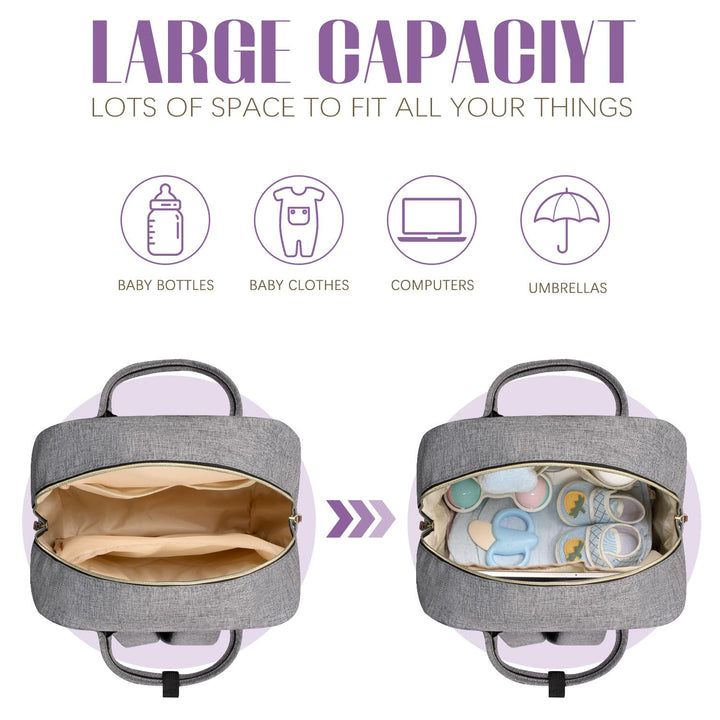 Diaper Bag Backpack, Baby Essentials Travel Tote Bag, Multi Function Waterproof Backpacks, Travel Essentials with Stroller Straps & Pacifier Case - Grey