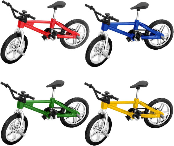 Mini Finger Bike - Miniature Fidget Bicycle Toy Game Set for Kids and Adults - Metal Bike Model Collections Decoration - 4 Colors (4 Pack)