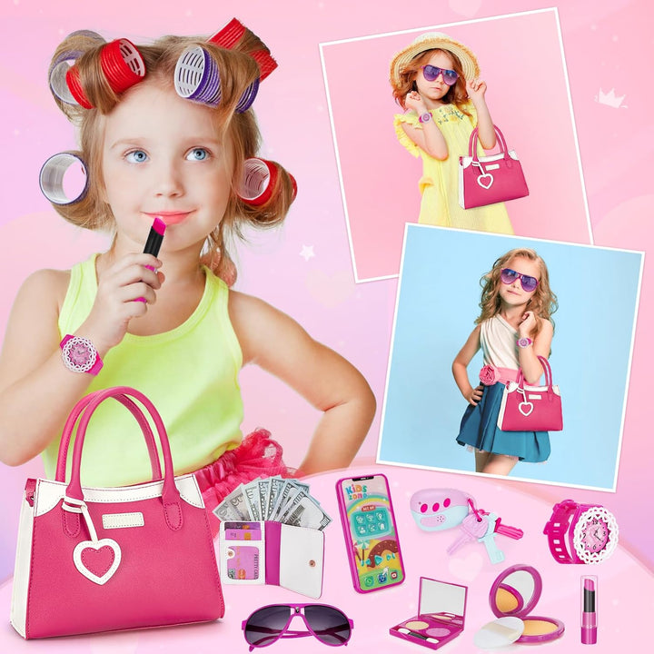 Play Purse for Little Girl, Pretend Princess Play Girls Toys for 3 4 5 6 7 8 Year Old, Toddler Purse with Accessories, Kids Toy Purse Birthday for Girls Ages 3-5 4-5 6-8
