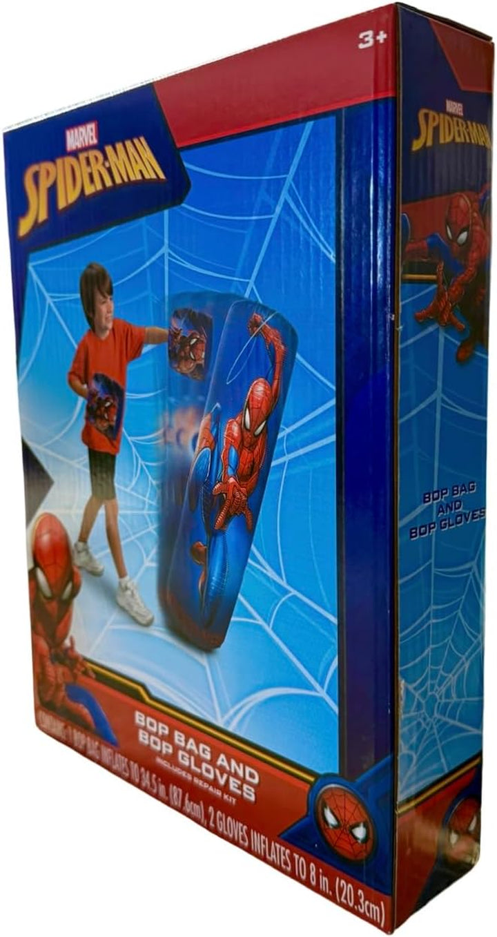 Spiderman  Inflatable Bop Bag & Bop Gloves Set Kids Punching Bag with Gloves, Freestanding Superhero Blow up Bouncing Boxing Bag for Exercise, Durable Heavy Duty Indoor and Outdoor - 34.5"